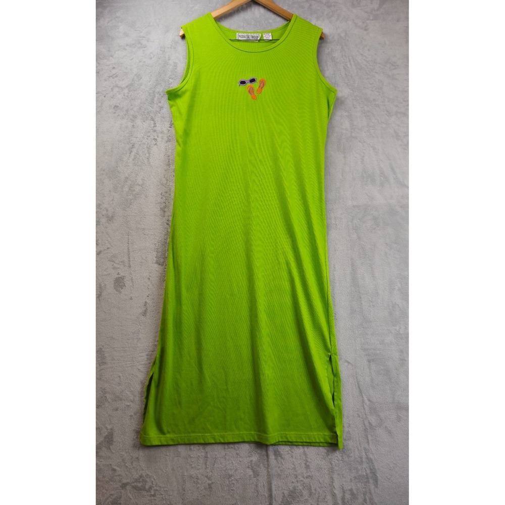 NEEDLE & THREADS Green Dress Knit Maxi Embroidered Side Slit Casual Medium